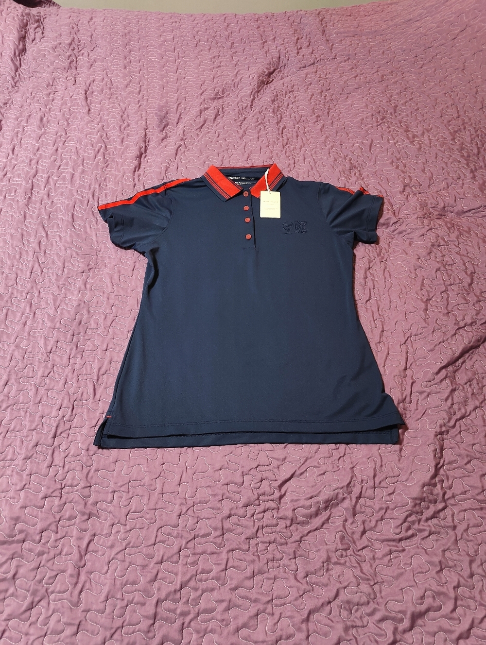 Peter Millar Women’s Golf Polo Shirt Medium Navy World Golf Hall of Fame NWT - Picture 2 of 6